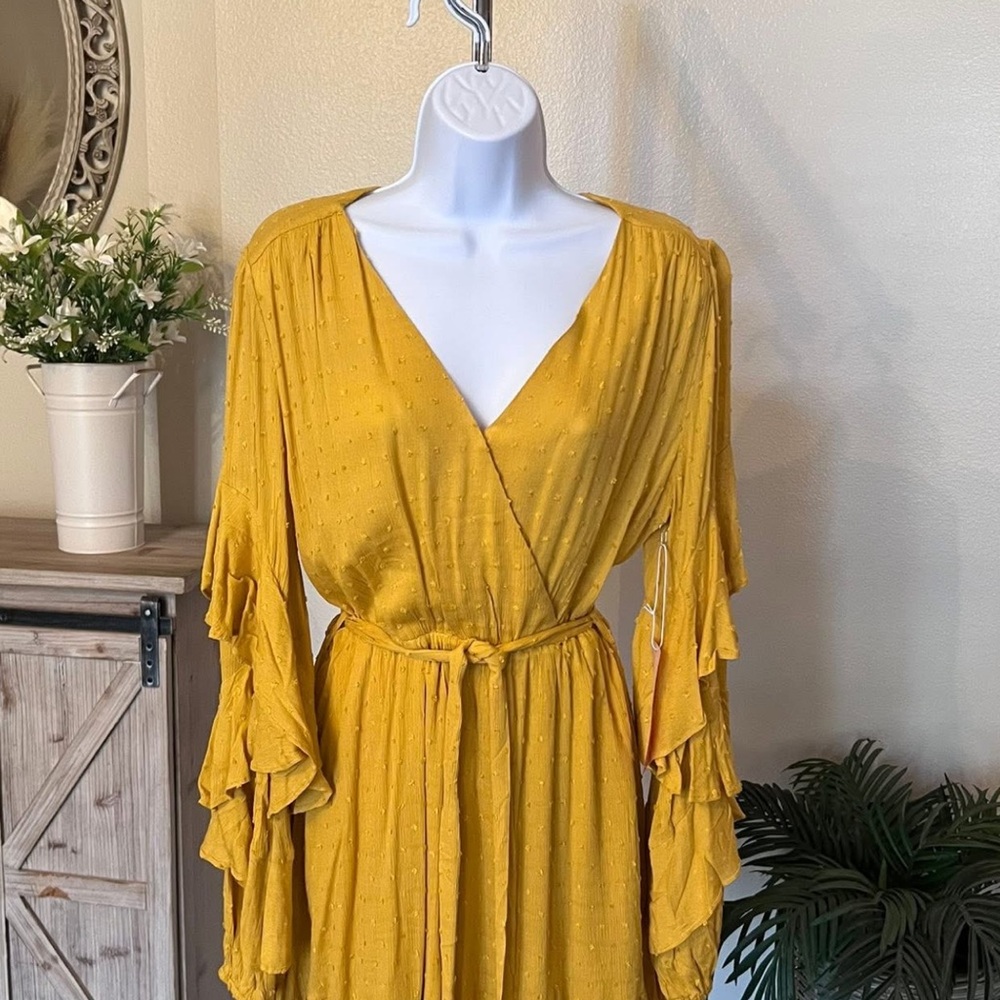 Nordstrom Mustard Long Sleeve Wrap Dress